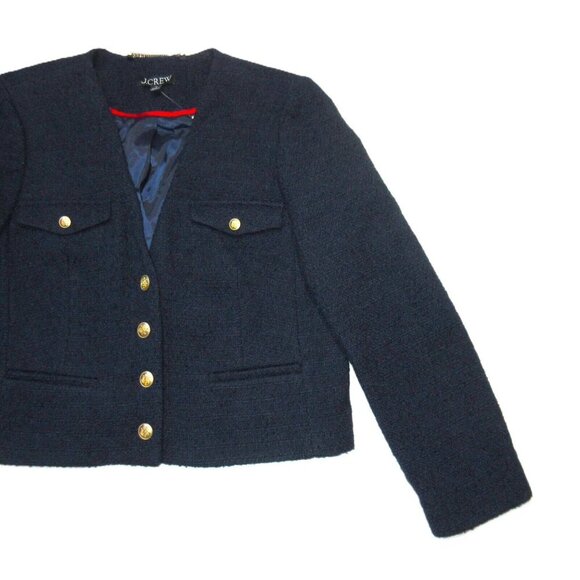 NWT J.Crew V-neck Lady Jacket in Navy Blue Maritime Tweed Crop 14 - Picture 2 of 4